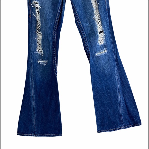 True Religion Joey Distressed Wide Leg Denim Jeans - Picture 3 of 7